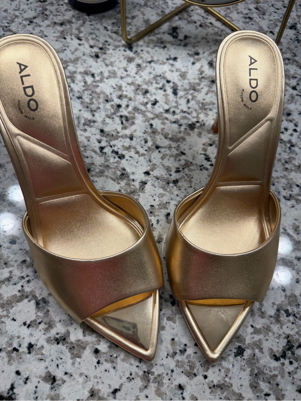 ALDO Metallic Gold Pointed Toe Slide Heels
